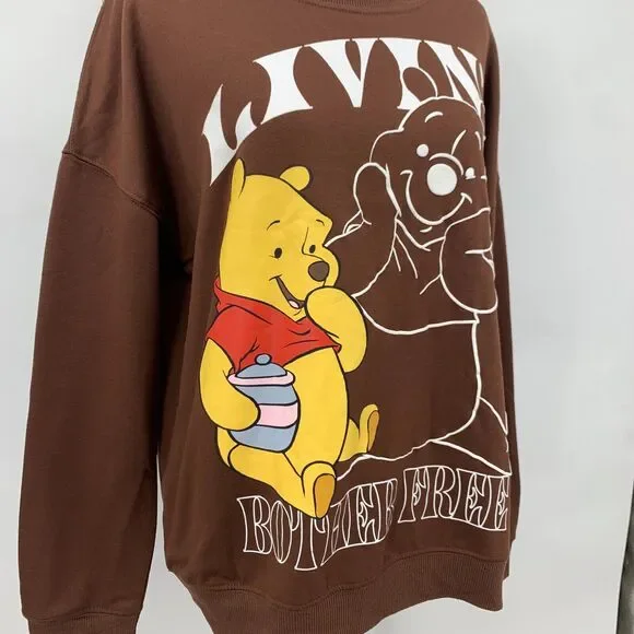 Disney Winnie The Pooh Sweater Womens S Brown Crew Neck Micro Fleece Pullover - Picture 3 of 12